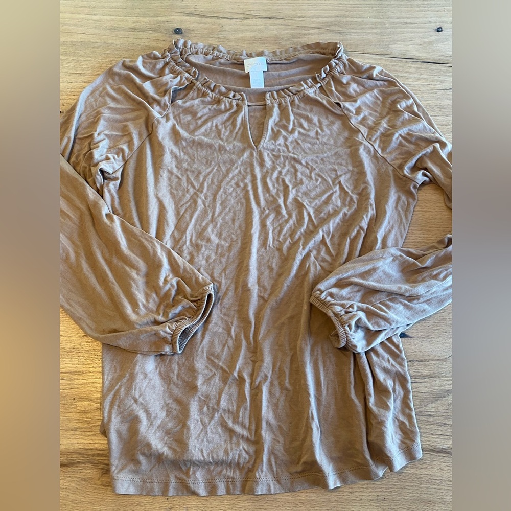 Chico's Light Brown‎ Long Sleeve Blouse Chico 1 Preloved